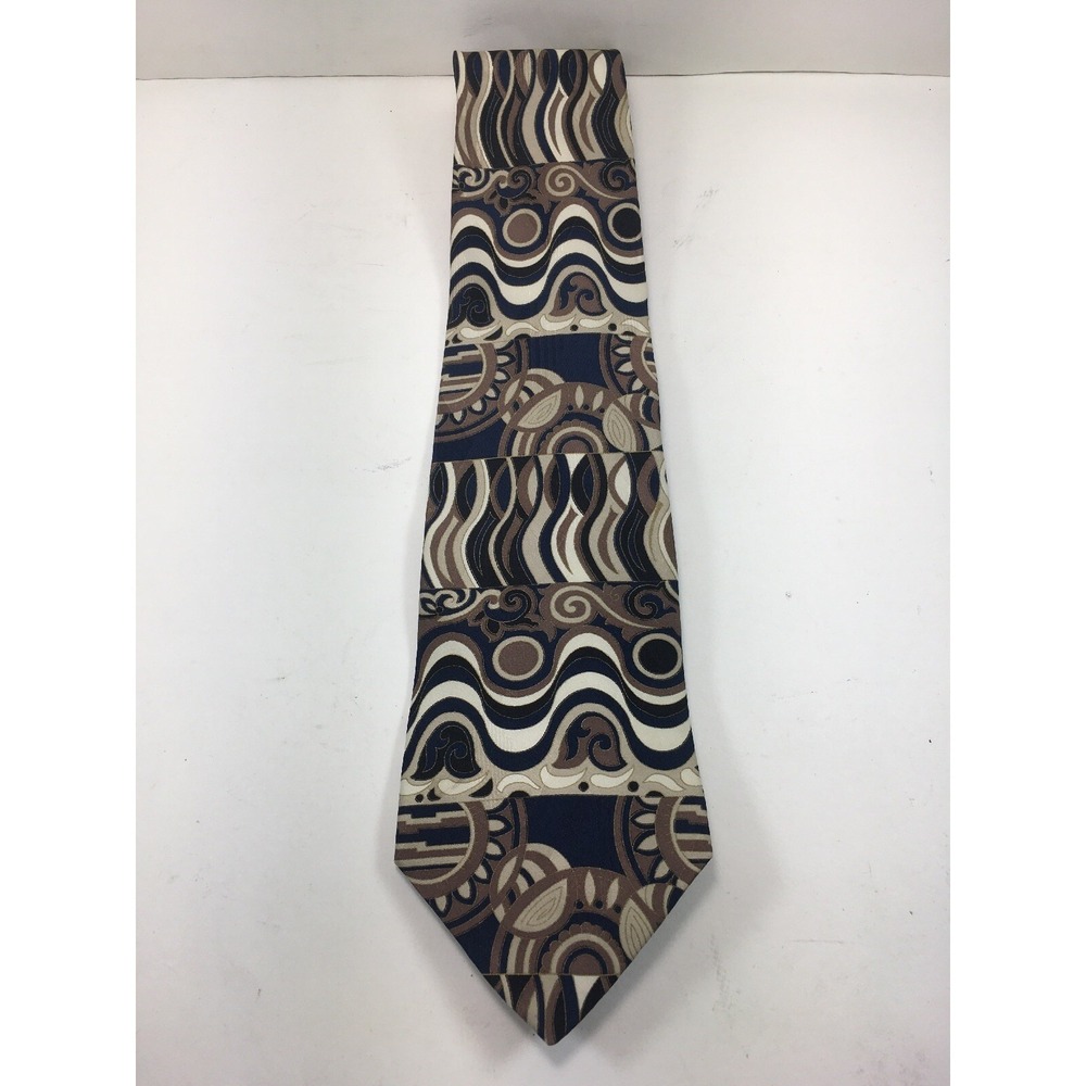 Zylos George Machado Tie 100% Silk Geometric Black‎ Blue Beige